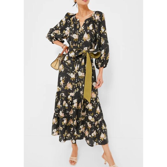 NEW Tuckernuck Lyles Maxi Dress Black Floral Pockets Linen Women's Size Small - Picture 1 of 13